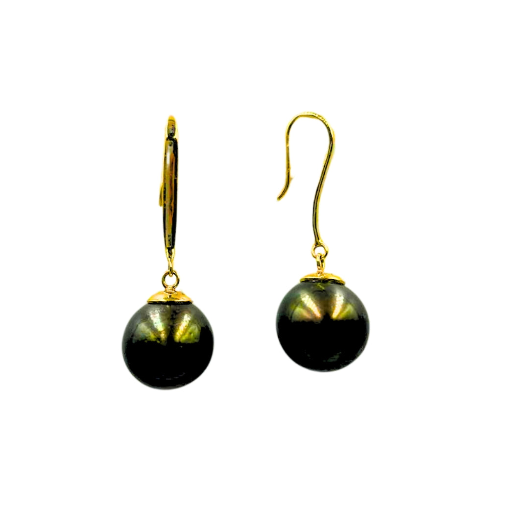 18K REAL 3.1 GRMS GOLD  WITH EDISON BLACK PEARLS 16 MM EARRING