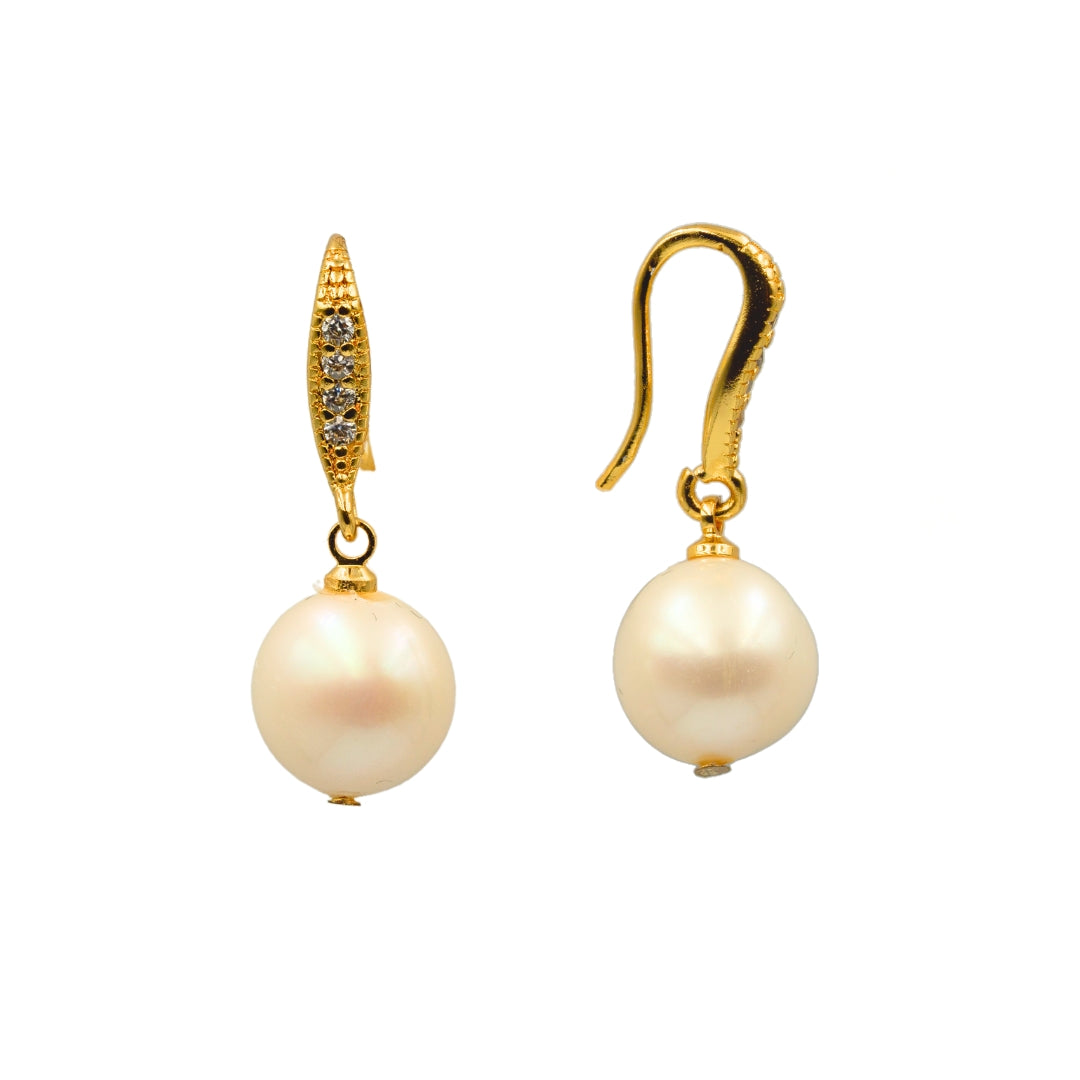 11mm Wht Fwp Dangling Earrings Gp With Stones